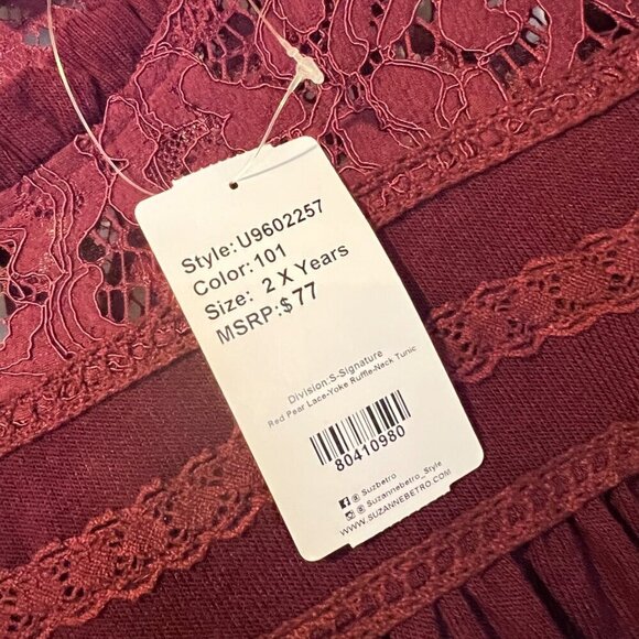 NWT Suzanne Betro Burgundy Long Sleeve Lace Detail Blouse 2X Fall Whimsigoth - Picture 4 of 7
